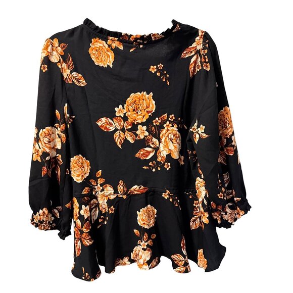 Maurices Womens Floral Peplum Blouse Blue & Orange Sz L Polyester top - Picture 10 of 12